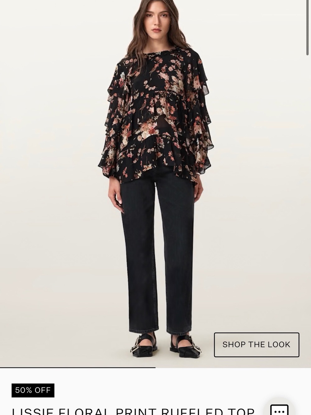 ALL SAINTS
Lissie Floral print Ruffle Long-Sleeve Blouse - Black - Picture 7 of 9
